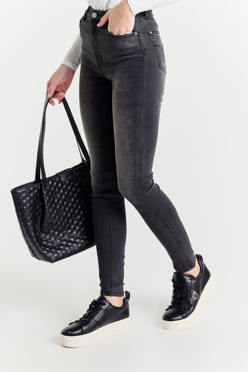 Jeans Skinny Nero a Vita Alta