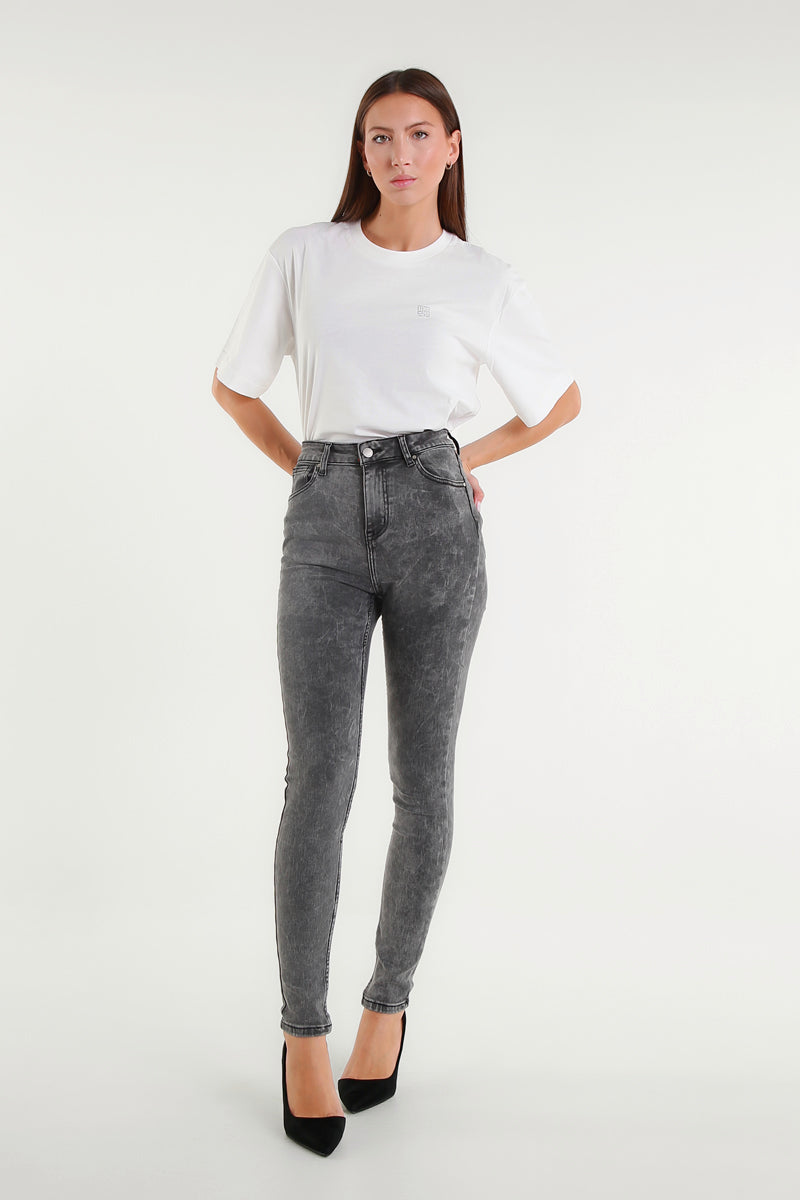 Jeans Cara Skinny Grigio a Vita Alta