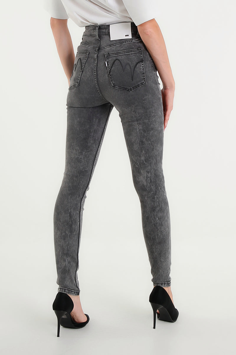 Jeans Cara Skinny Grigio a Vita Alta