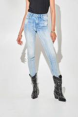 High-Waisted Blue Skinny Jeans with Faded Details