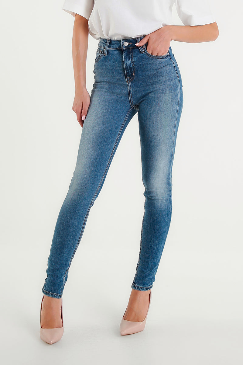 Jeans Cara Skinny Blu Medio a Vita Alta