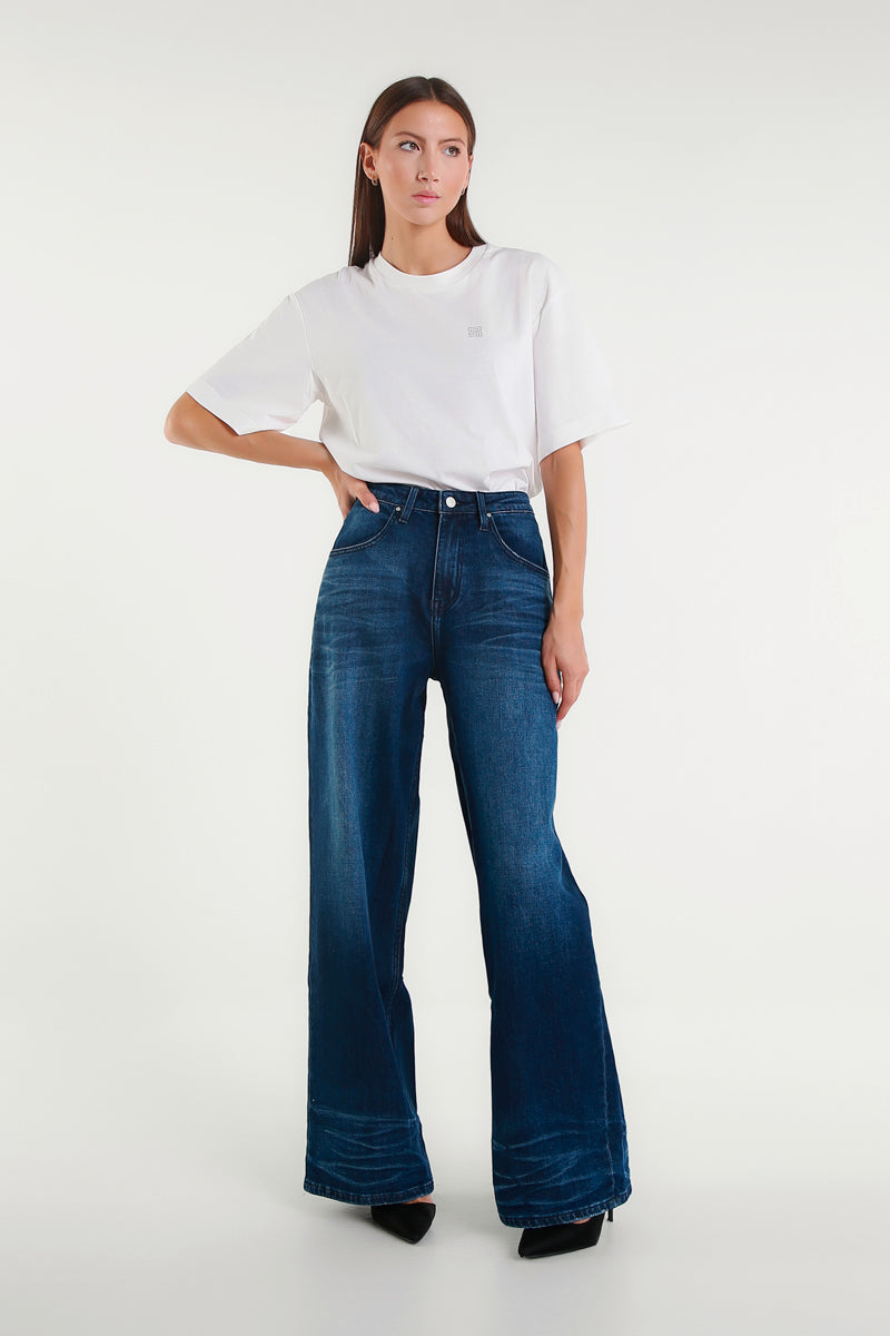 Jeans Chloé Wide Leg Blu Scuro a Vita Alta