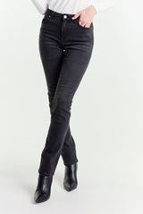 Black Regular Waist Straight Leg Jeans