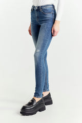 Regular-Waist Blue Skinny Jeans with Rips