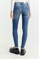 Regular-Waist Blue Skinny Jeans with Rips
