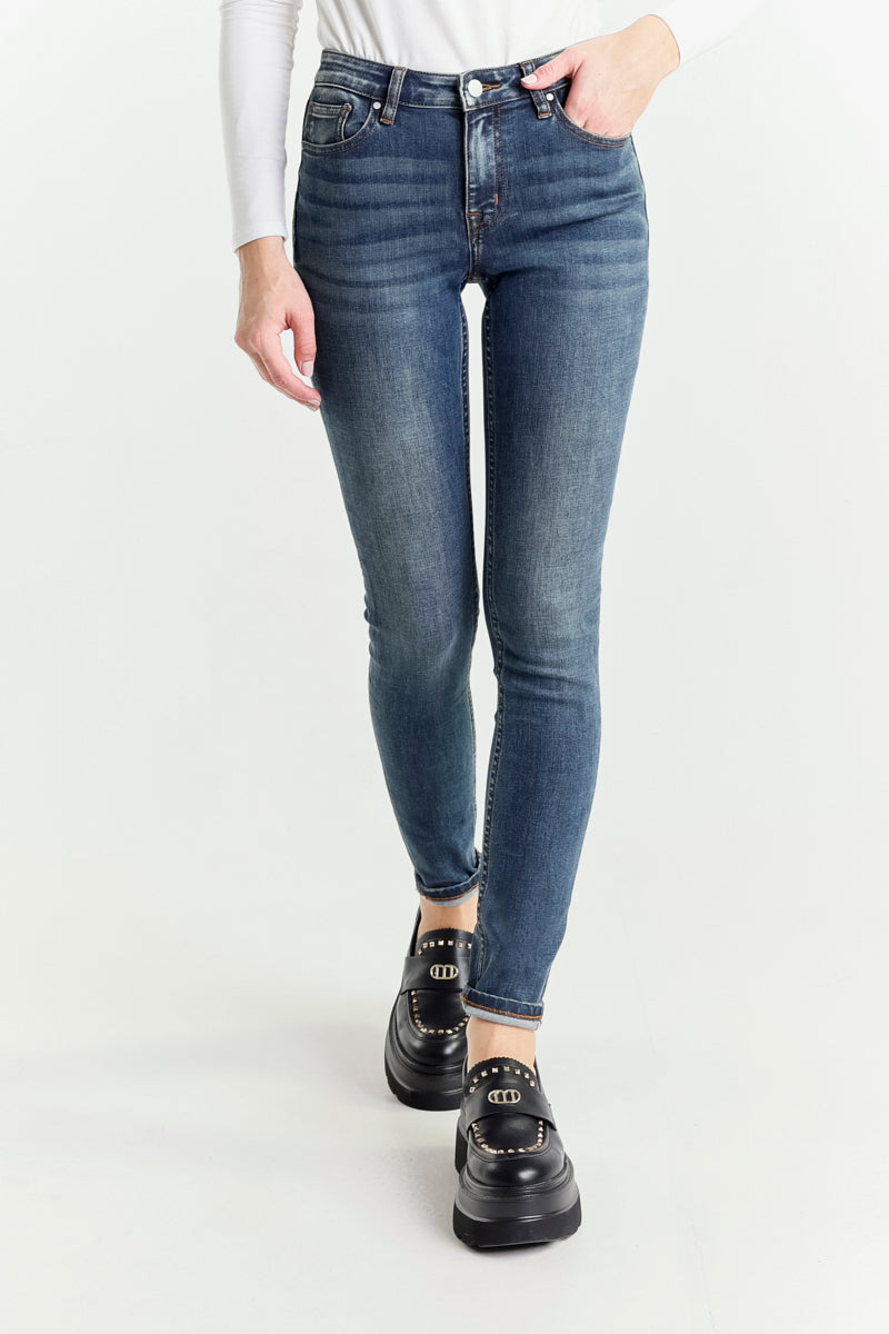 Jeans Skinny Blu Medio a Vita Regolare