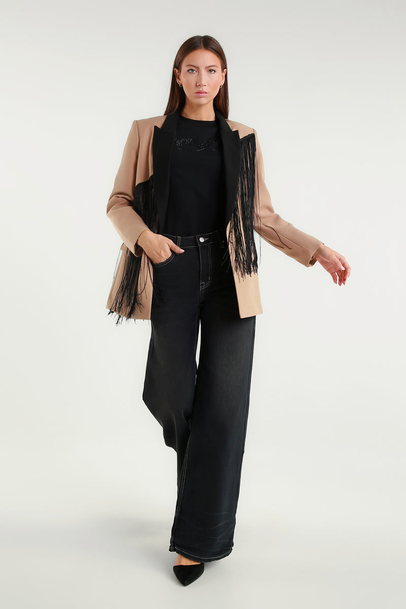 Jeans a zampa nero con cuciture a contrasto