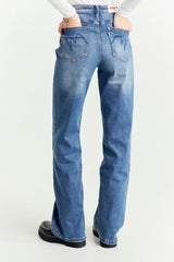 Regular-Waist Blue Wide-Leg Jeans