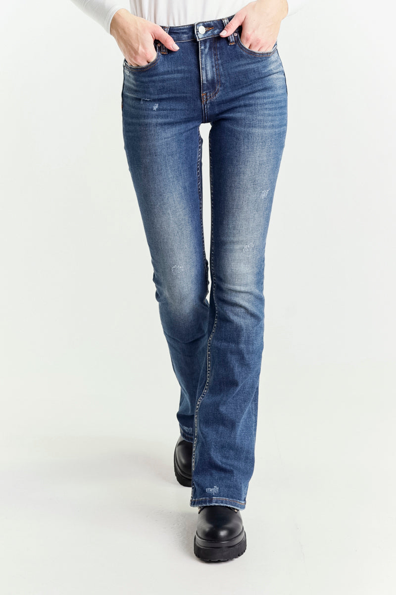 Jeans Skinny Flare Blu a Vita Alta