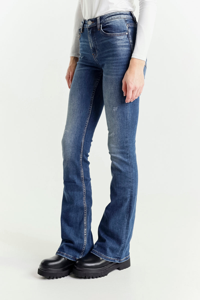 Jeans Skinny Flare Blu a Vita Alta