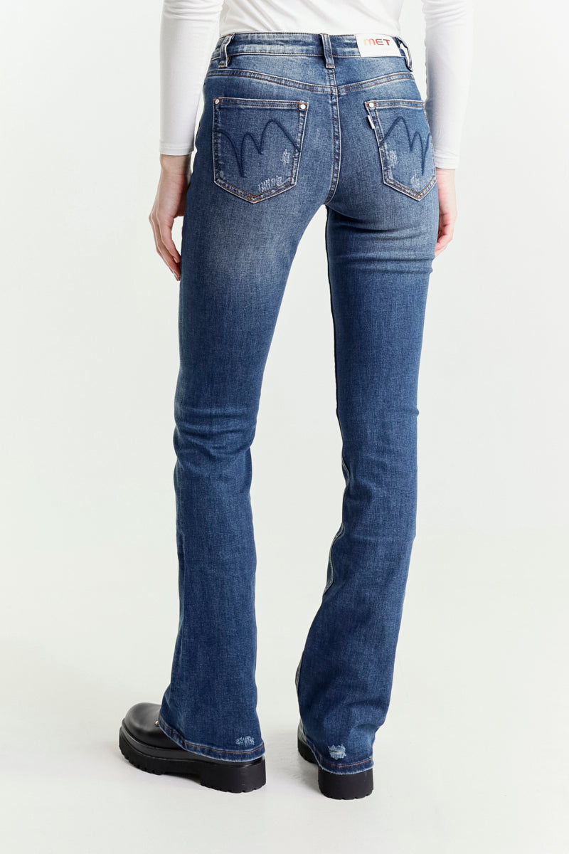 Jeans Skinny Flare Blu a Vita Alta