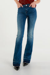 Blue bootcut jeans with faded wash