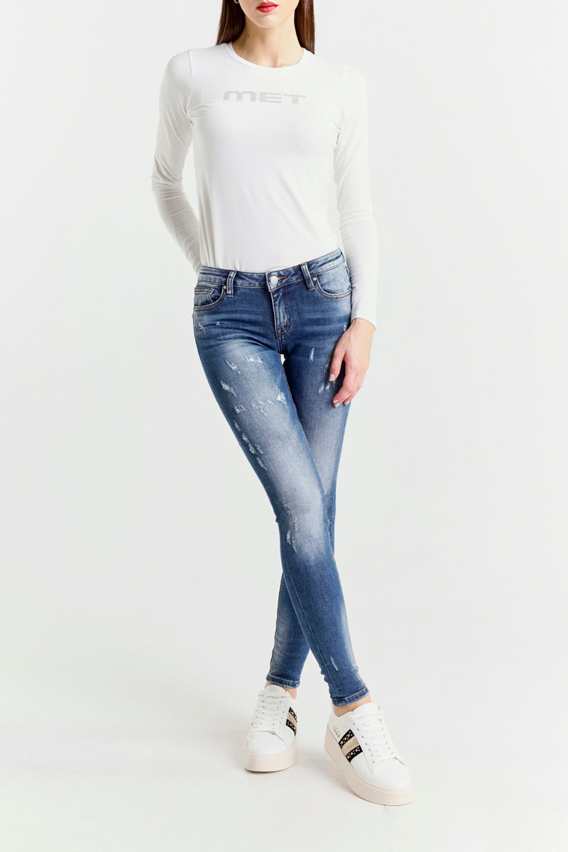 Jeans Skinny Blu a Vita Regolare