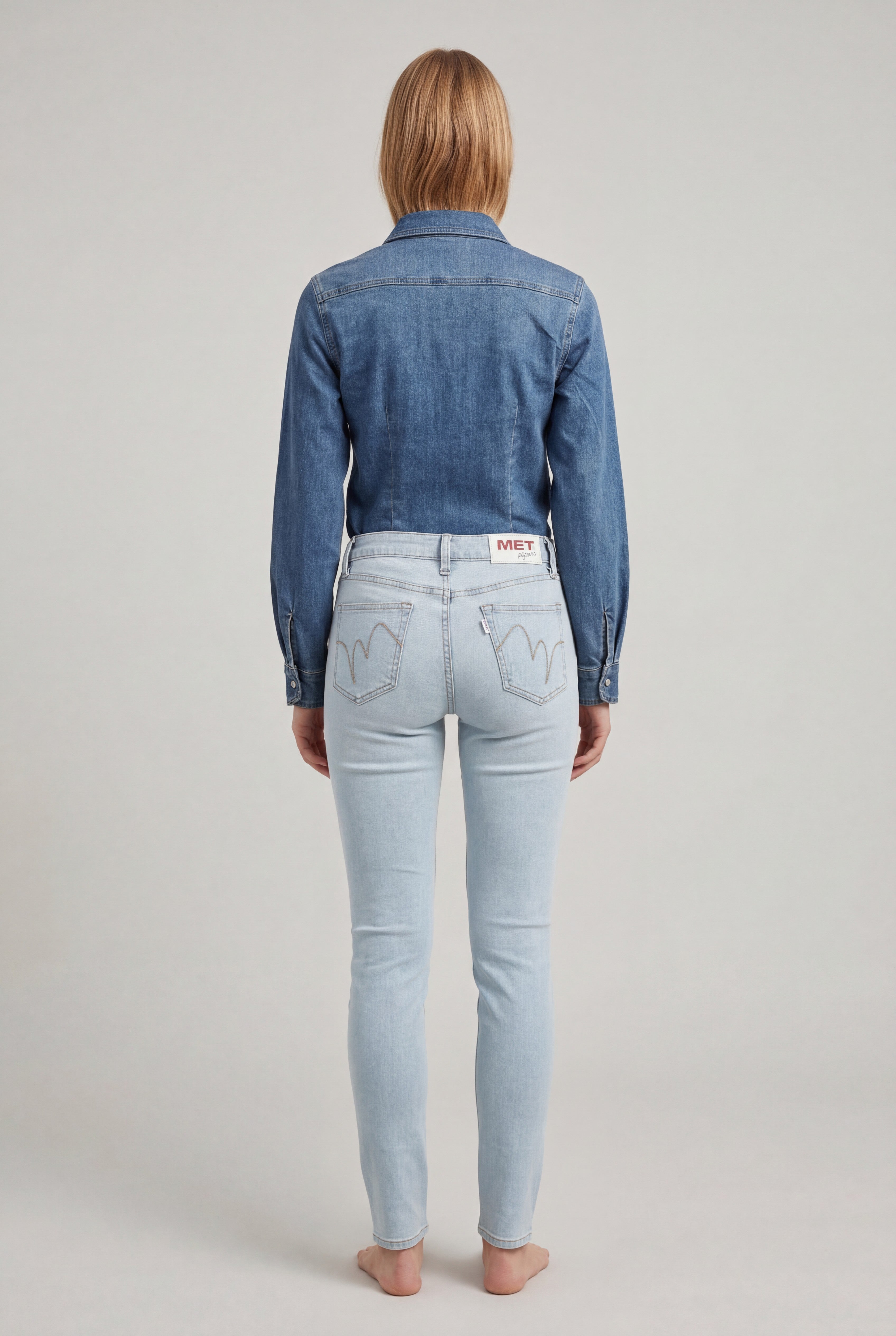 Camicia Donna Denim con Strass – Maniche Lunghe, Lavaggio Blu Scuro