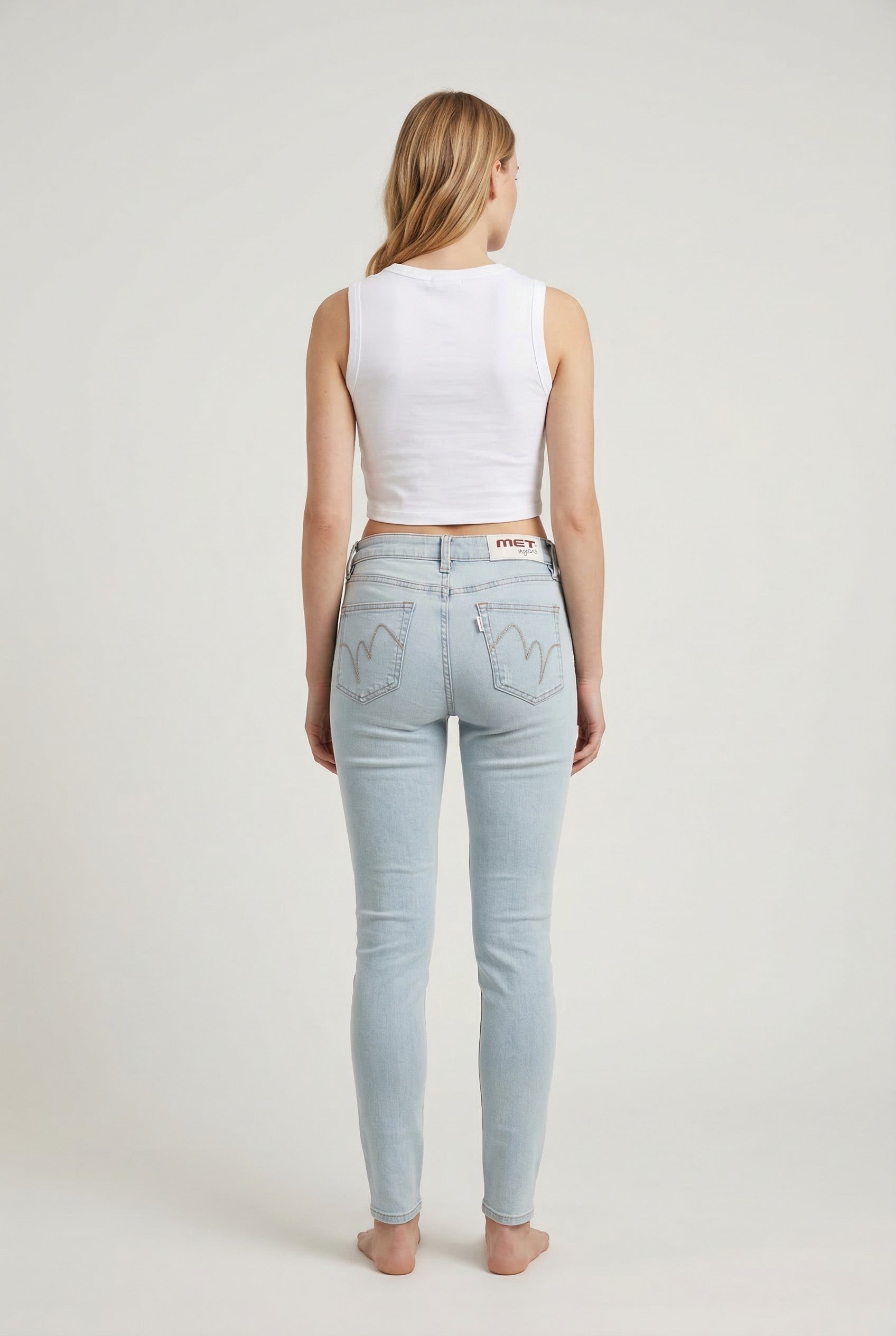 Jeans Donna Skinny Fit Denim Chiaro – Vita Media, Effetto Pulito