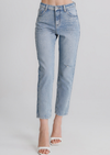 Jeans Donna Straight Fit Denim Chiaro con Strass – Vita Media, Effetto Used