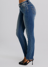 Jeans Donna Straight Fit Denim Medio con Dettagli Used – Vita Media, Stile Casual Moderno