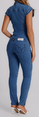 Tuta Donna Denim Slim Fit Senza Maniche – Effetto Second Skin, Stile Urban Chic