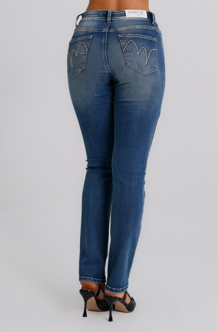 Jeans Donna Straight Fit Denim Medio con Dettagli Used – Vita Media, Stile Casual Moderno