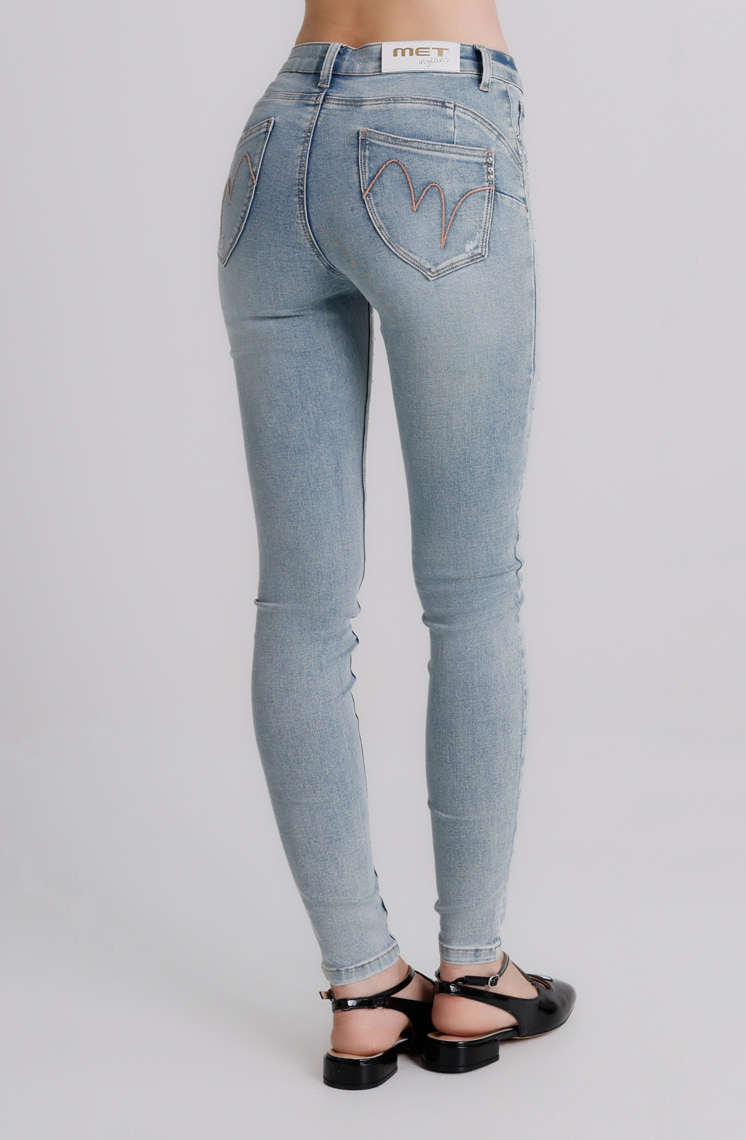 Jeans Donna Skinny Fit Denim Chiaro con Micro Strass – Vita Media, Effetto Second Skin
