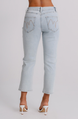 Jeans Donna Boyfriend Fit Denim Chiaro con Perle – Vita Media, Stile Casual Glam