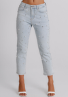 Jeans Donna Boyfriend Fit Denim Chiaro con Perle – Vita Media, Stile Casual Glam