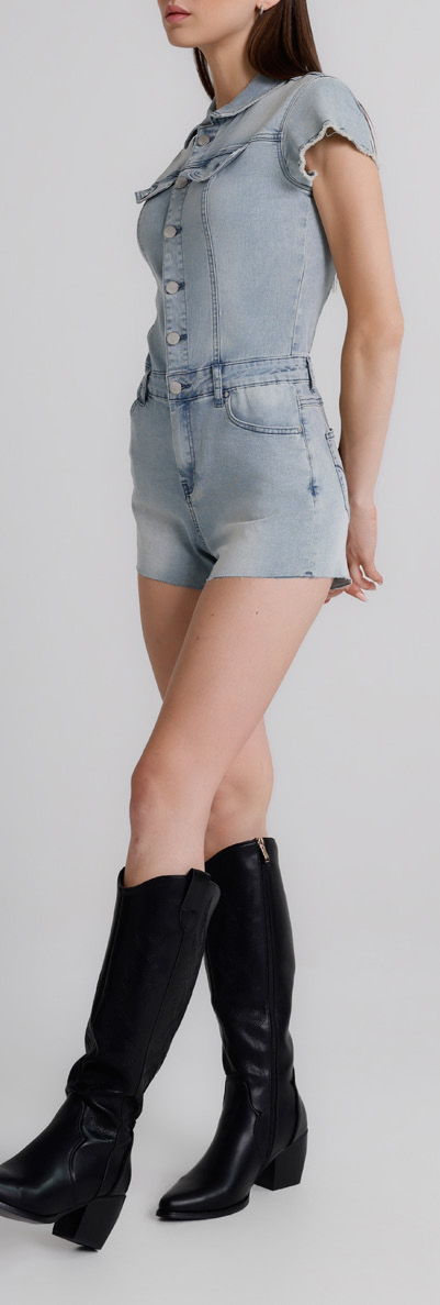 Tuta Donna Denim Shorts Slim Fit – Manica Corta, Vita Definita, Stile Casual Estivo