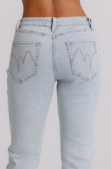 Jeans Donna Boyfriend Fit Denim Chiaro con Perle – Vita Media, Stile Casual Glam