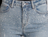 Jeans Donna Skinny Fit Denim Chiaro con Micro Strass – Vita Media, Effetto Second Skin