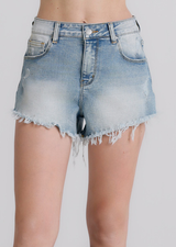 Shorts Donna Denim Chiaro con Orlo Sfrangiato – Vita Media, Stile Casual Estivo