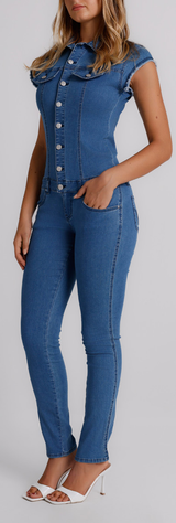 Tuta Donna Denim Slim Fit Senza Maniche – Effetto Second Skin, Stile Urban Chic