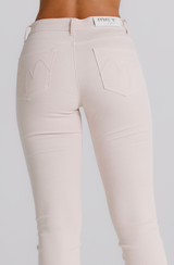 Jeans Donna Straight Fit Beige con Micro Strass – Vita Media, Stile Elegante Moderno