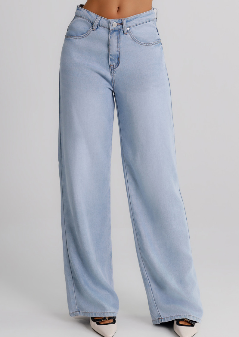 Jeans wide leg in denim chiaro