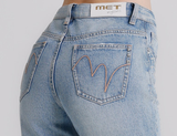 Jeans Donna Straight Fit Denim Chiaro con Strass – Vita Media, Effetto Used