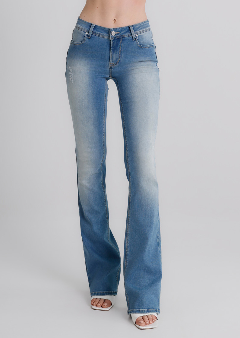 Jeans Donna Flare Fit Denim Chiaro – Vita Media, Gamba Svasata Anni ‘70