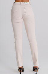 Jeans Donna Straight Fit Beige con Micro Strass – Vita Media, Stile Elegante Moderno