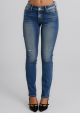 Jeans Donna Straight Fit Denim Medio con Dettagli Used – Vita Media, Stile Casual Moderno
