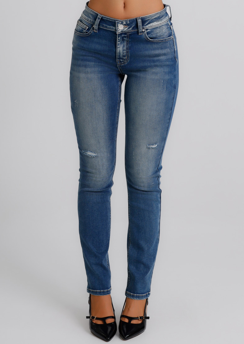 Jeans Donna Straight Fit Denim Medio con Dettagli Used – Vita Media, Stile Casual Moderno