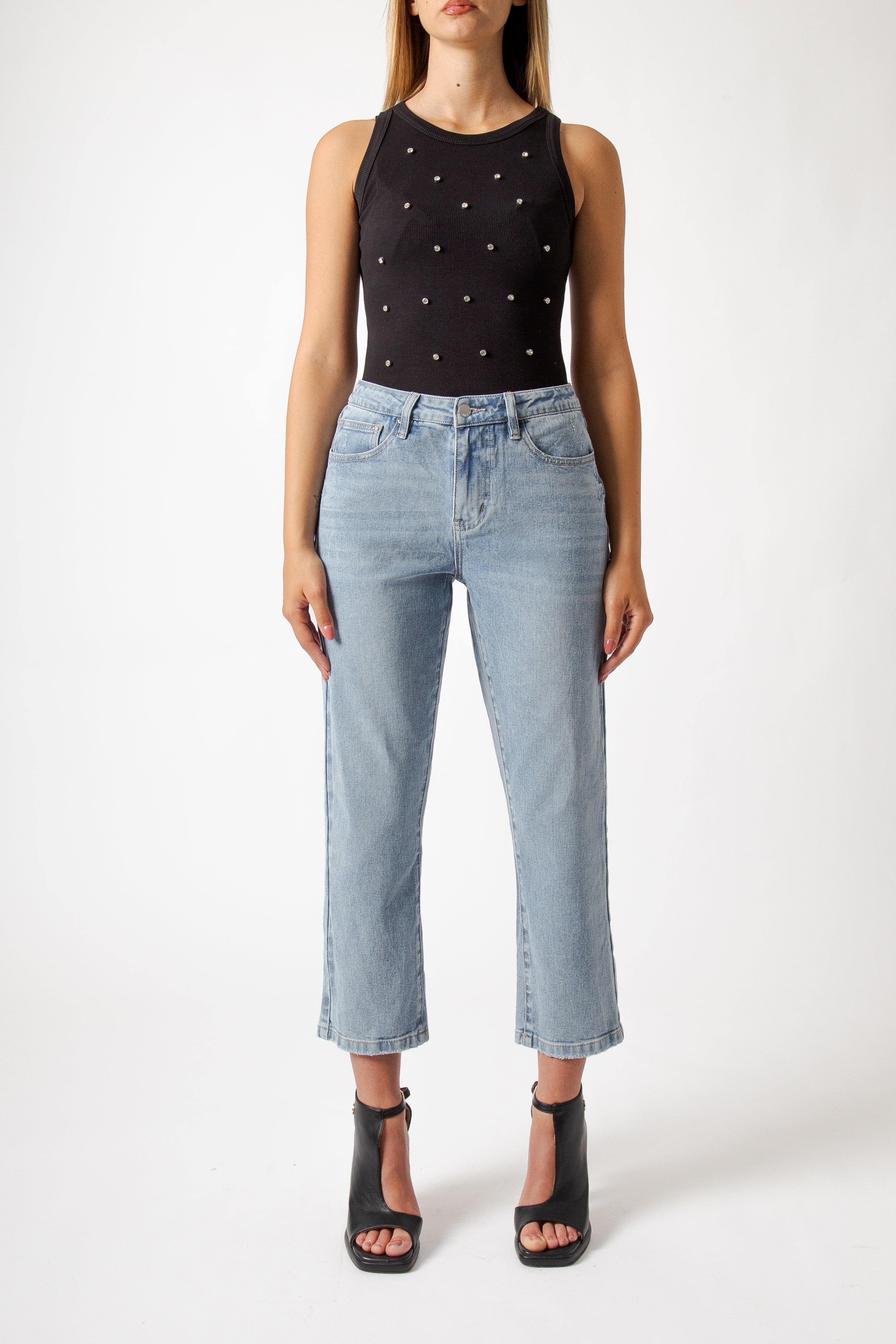 Jeans Donna Cropped Straight – Denim Chiaro Lavaggio Vintage