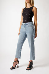Jeans Donna Cropped Straight – Denim Chiaro Lavaggio Vintage