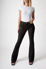 Jeans Donna Flare Fit Nero con Micro Strass – Vita Media, Effetto Glam Slanciante