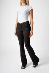 Jeans Donna Flare Fit Nero con Micro Strass – Vita Media, Effetto Glam Slanciante