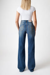 Regular-Waist Blue Wide-Leg Jeans