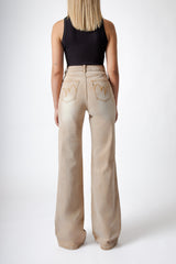 Jeans Donna Straight Fit Beige – Denim Soft Touch a Vita Media, Taglio Moderno