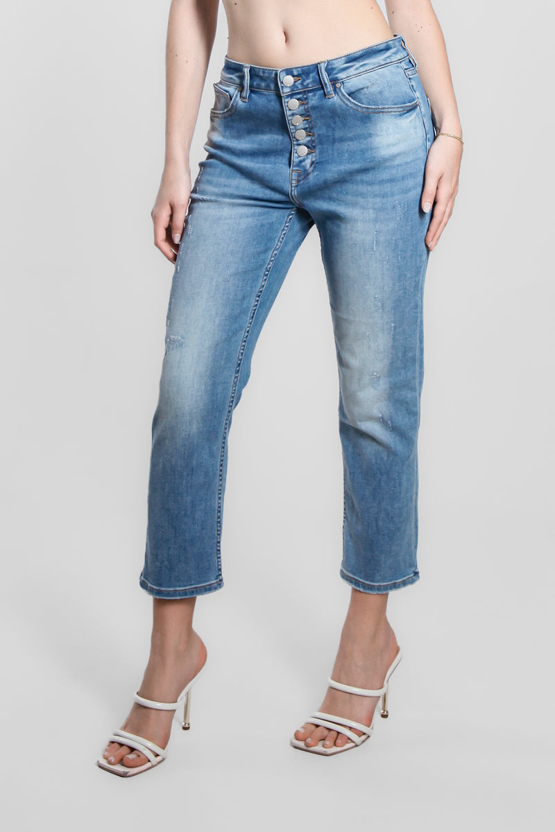 Jeans Straight Fit Blu a Vita Alta con Sfumature