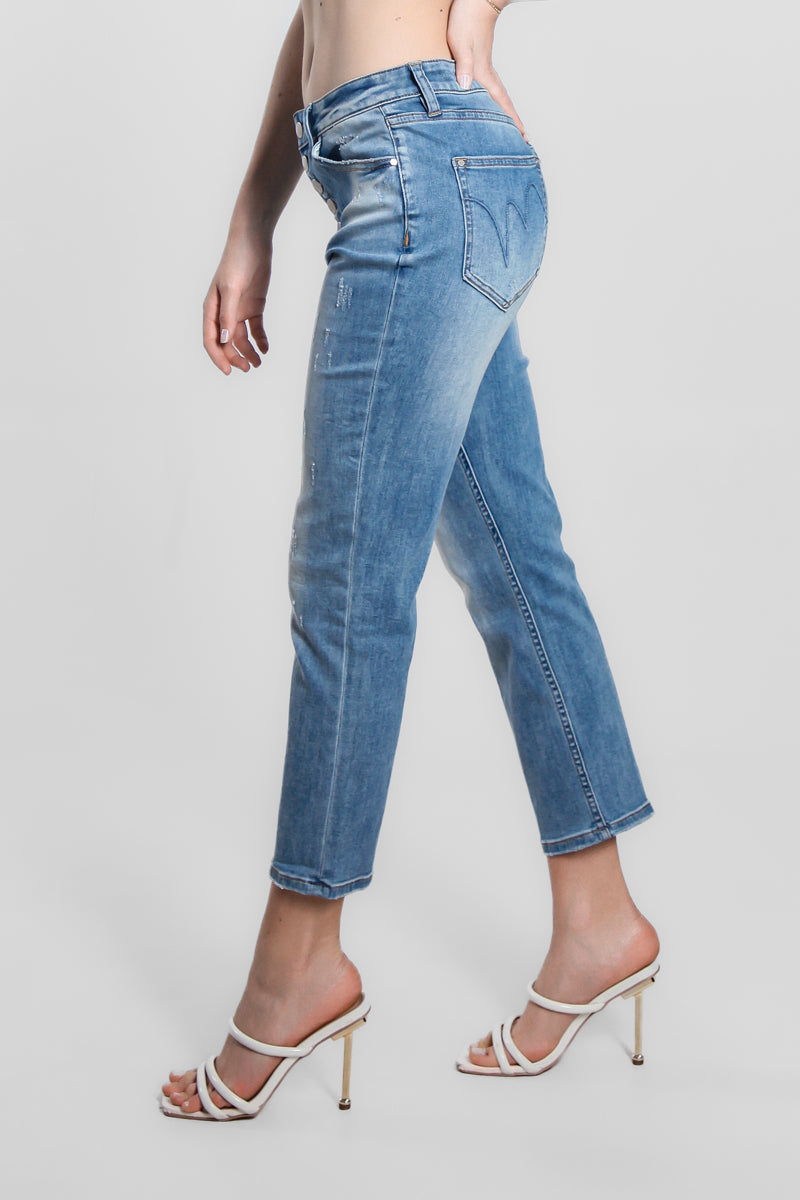 Jeans Straight Fit Blu a Vita Alta con Sfumature